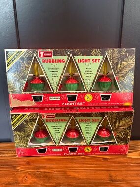 NOS 2 sets of 7 Beacon vintage colored bubble Christmas lights